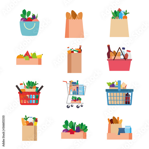 Set of grocery bags icons