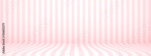 Pastel pink studio background with stripes, horizontal, retro style, vector illustration.