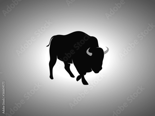 Bison Silhouette on White Background. Isolated Vector Animal
