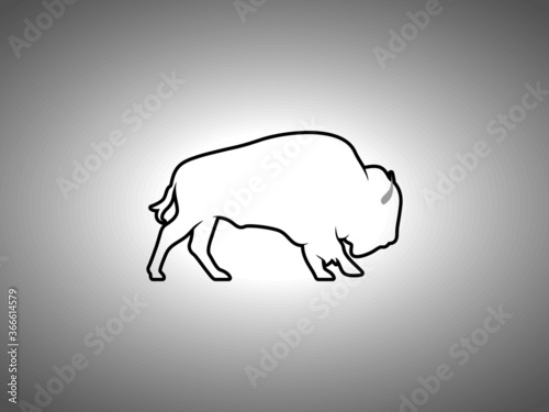 Bison Silhouette on White Background. Isolated Vector Animal