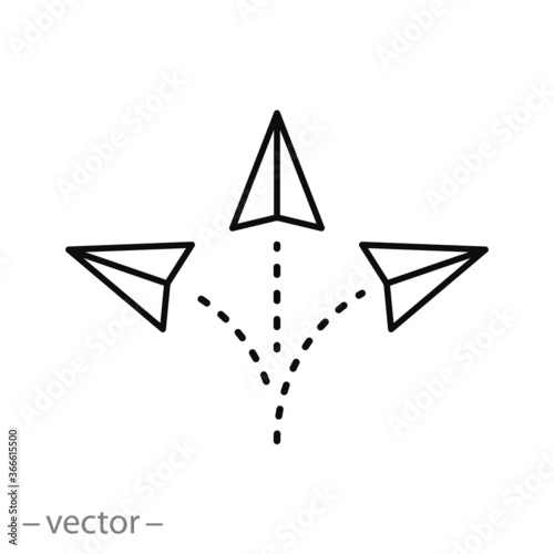 competition paper plane icon, option creative direction, flying airplane, thin line web sign on white background - editable stroke vector illustration eps10