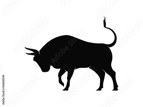 Bull Silhouette on White Background. Isolated Vector Animal