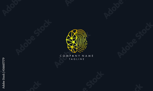Unique and modern abstract minimal style geometric BRAIN with fingerprint logo icon, vector template.