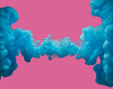 Blue paint abstract underwater smoke against pastel pink background