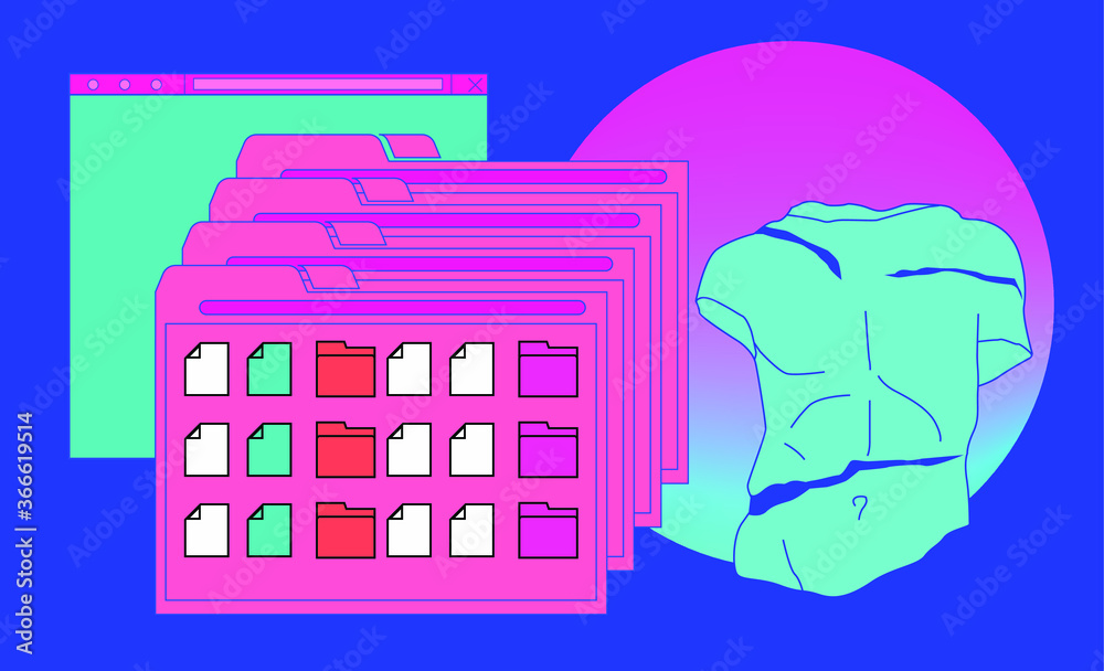 Retrofuturistic vector illustration of user interface in cartoon anime
