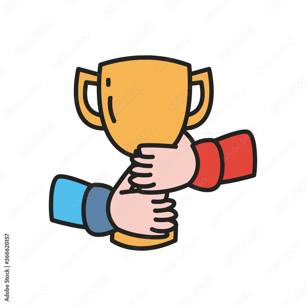 Hands holding trophy line and fill style icon vector design