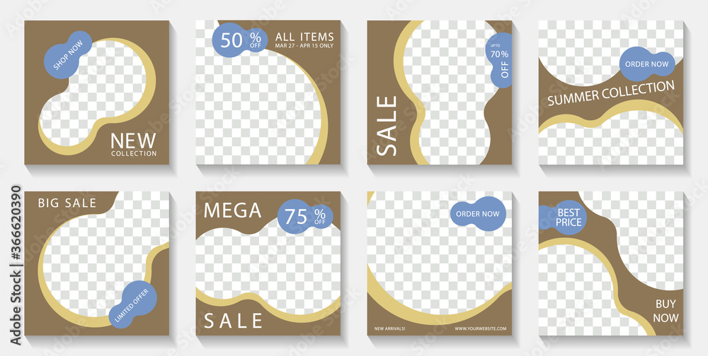 Social media square post templates design with photo frames and sale text. 