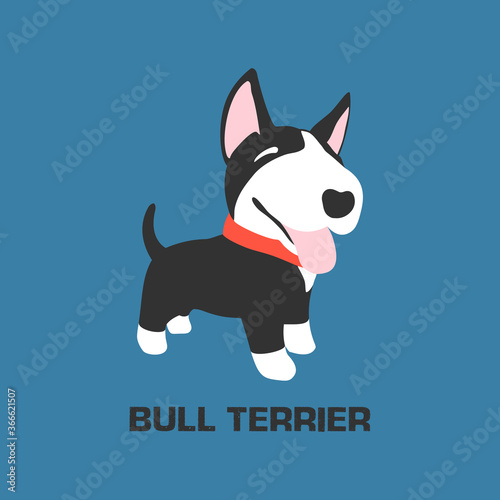 Dog cartoon drawing pattern. Bull terrier Vector illustration .Black and white dog isolated on blue background.
