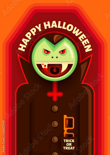 Happy Halloween with comic style vampire. Vector illustration.