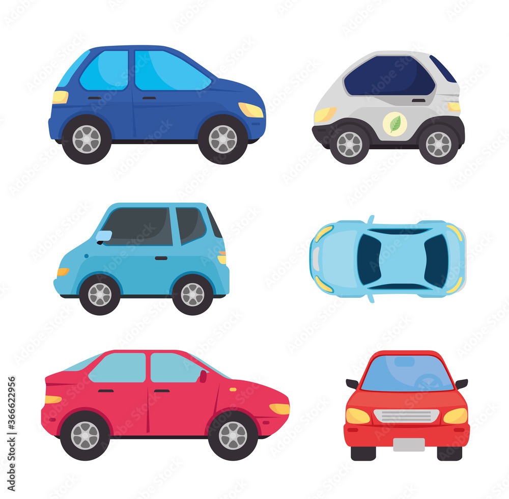 set collection of electric car and cars of oil fuel