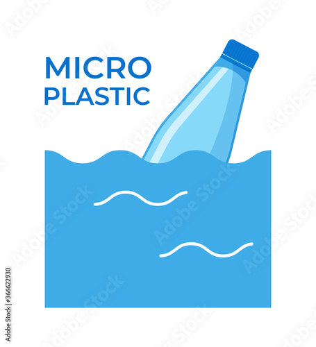 Micro plastic pollution concept. Microplastic in water. Vector illustration.