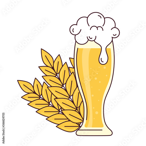 glass of beer with froth and spike on white background
