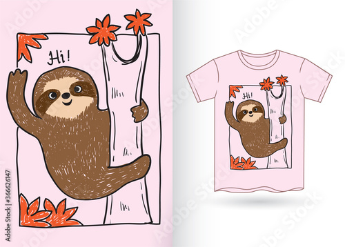 Cute sloth hand drawn for t shirt