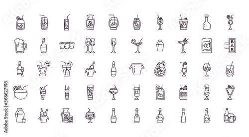 Cocktails line style icon set vector design