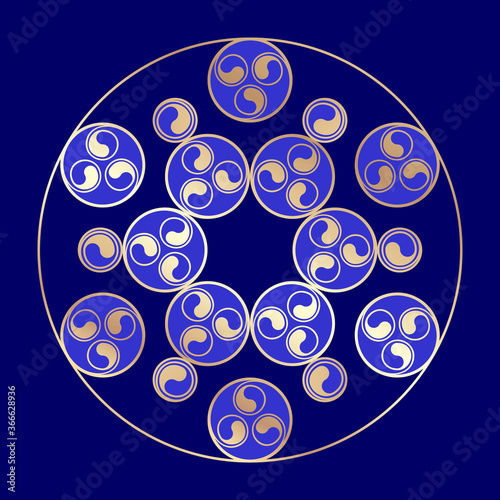 Mystic alien crop circle decorated ancient celtic or chinese pattern; Sacred geometry, heaven golden symbol; Vector illustration.