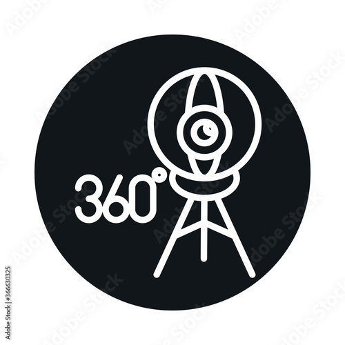 360 degree view panoramic video camera block and line style icon design
