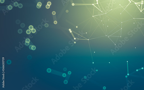 Abstract background. Molecules technology with polygonal shapes, connecting dots and lines. Connection structure. Big data visualization.