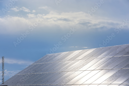 Solar panels installed outdoors. Alternative energy source