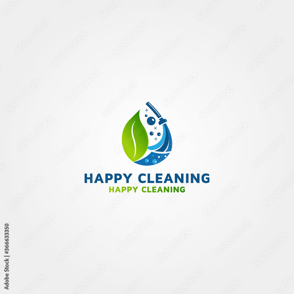 happy house cleaning vector logo design template