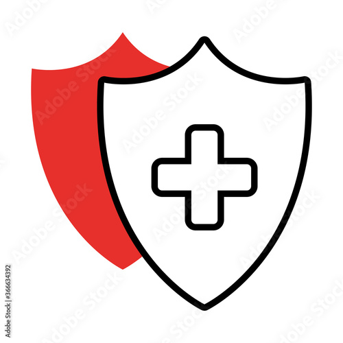 security shields with cross icon, half line half color style