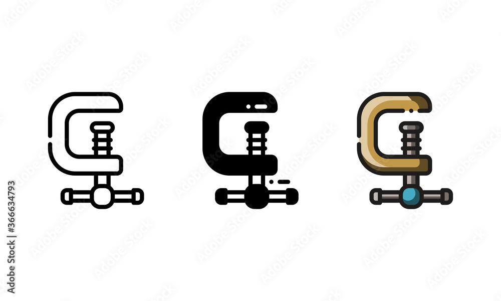 C-Clamps icon. With outline, glyph, and filled outline style C-Clamps icon. With outline, glyph, and filled outline style