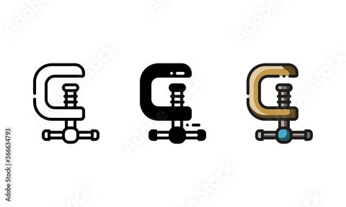 C-Clamps icon. With outline, glyph, and filled outline style