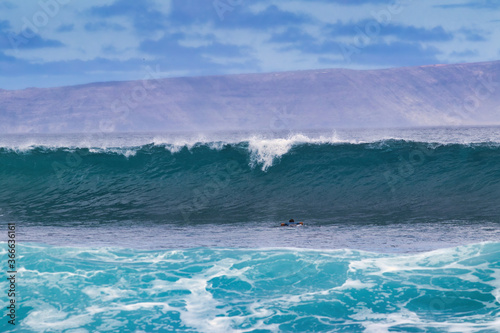 Big cresting wave rolling in to shore on Maui.