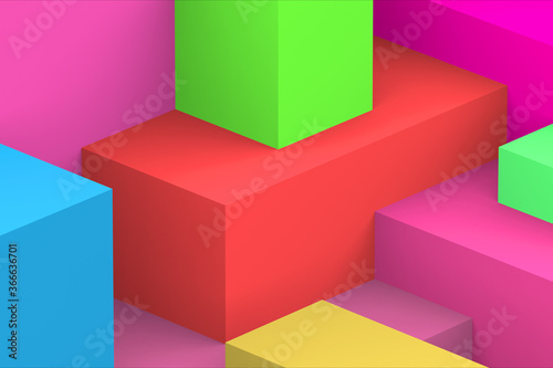 Abstract geometric cubic colorful background. isometric 3d render.