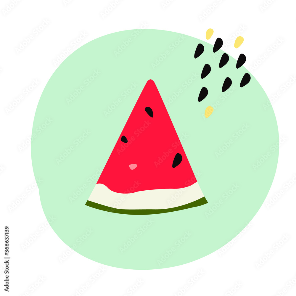 Sliced watermelon with stones in contemporary abstract style with colorful geometric elements. Colored slices of bergamot, watermelon. Sliced watermelon with stones in contemporary abstract style with colorful geometric elements. Colored slices of bergamot, watermelon.