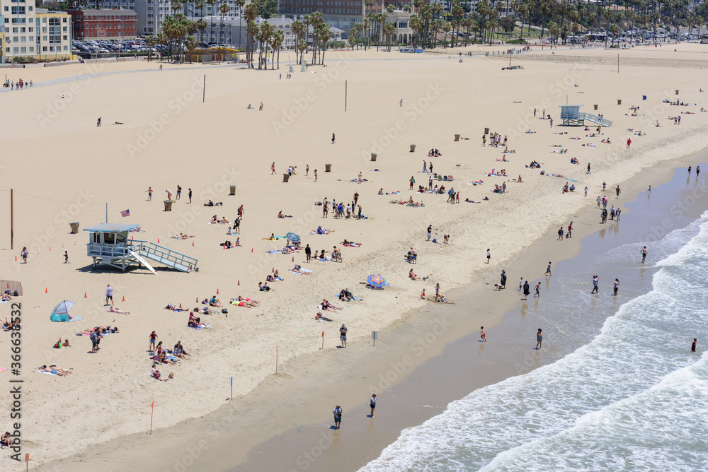 Aerial view on Santa Monica beach 