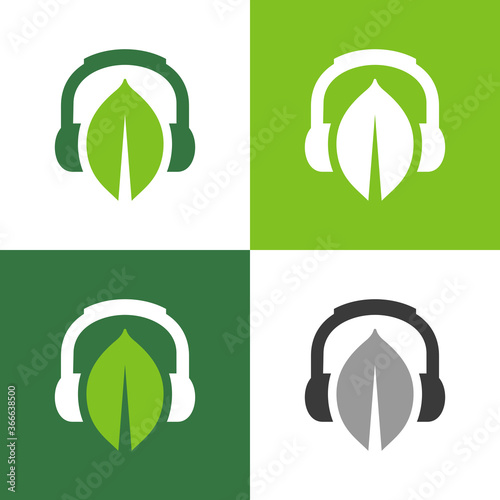 Nature podcast logo concept, headphone and leaf symbol, the voice of nature icon - Vector