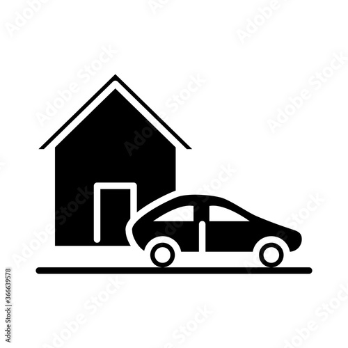parking car outside house silhouette style icon design