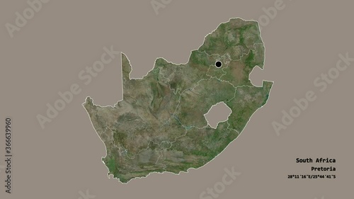 Limpopo, province of South Africa, with its capital, localized, outlined and zoomed with informative overlays on a satellite map in the Stereographic projection. Animation 3D photo