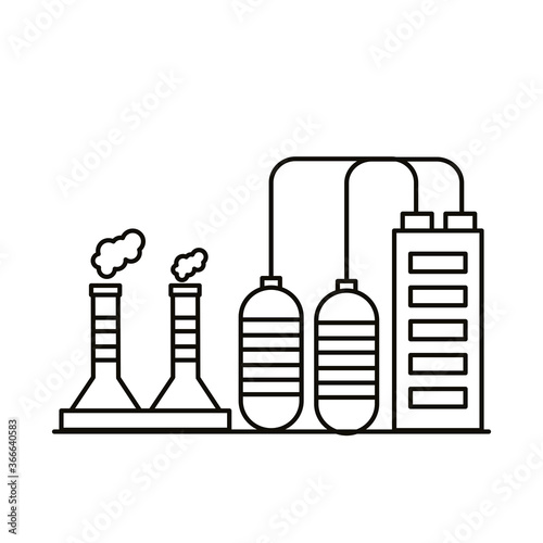 industry factory buildings and chimneys line style icons