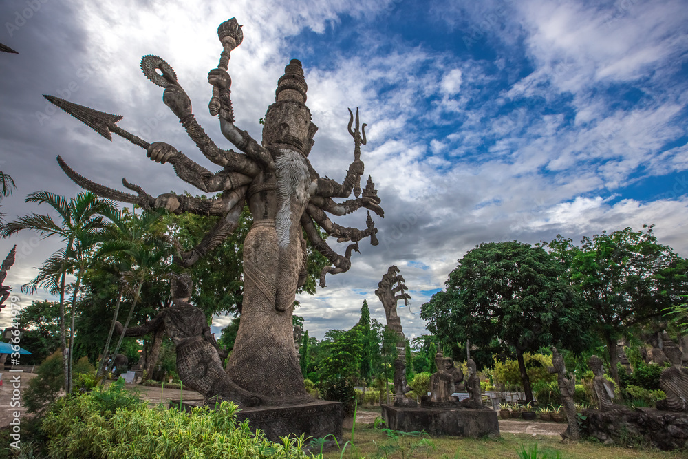 Fototapeta premium The background of the important religious sites in Nong Khai Province of Thailand (Sala Keo Kou) has Buddha images, statues, sculptures and history for tourists to study while traveling.