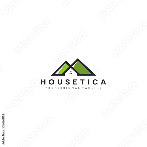 Hill Home Residence Logo Template. Vector illustration of monoline house that incorporate with hill for real estate logo try to symbolize properties or real estate.