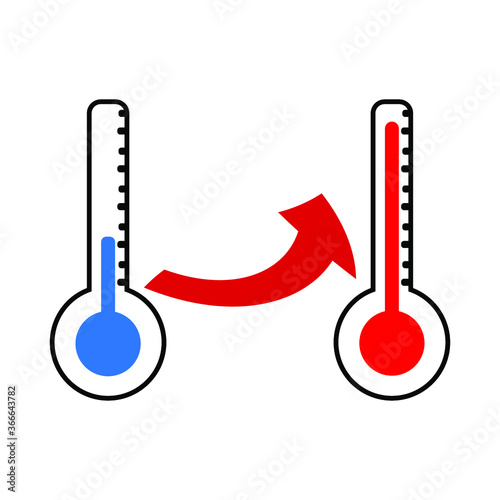 Thermometer and red up arrow on a white background, sign for design, vector illustration