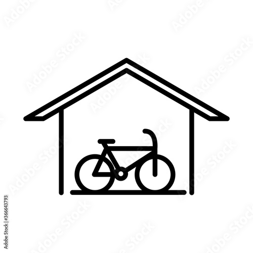 parking bike inside garage transport line style icon design