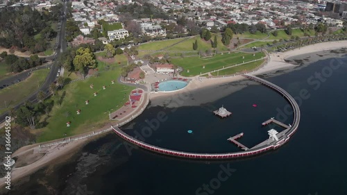 AERIAL Rotating Around Iconic Eastern Beach Boardwalk, Geelong Australia photo