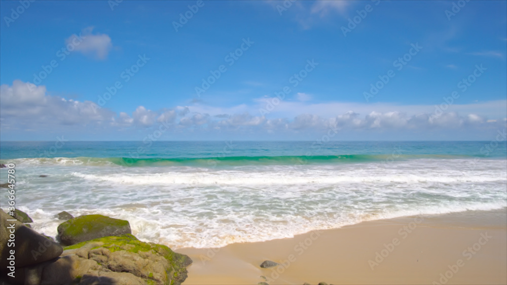 Landscape view of beach sea sand in summer sun. At Surin beach, Phuket, Thailand. On 12 August 2020.