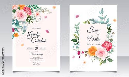 Wedding invitation set card template wreath design with beautiful floral