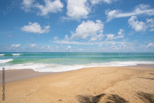 Landscape Beach Sea, Phuket, Thailand. Landscape view of beach sea sand and sky in summer day. Beach space area. At Karon Beach, Phuket, Thailand. On 20 August 2020. 