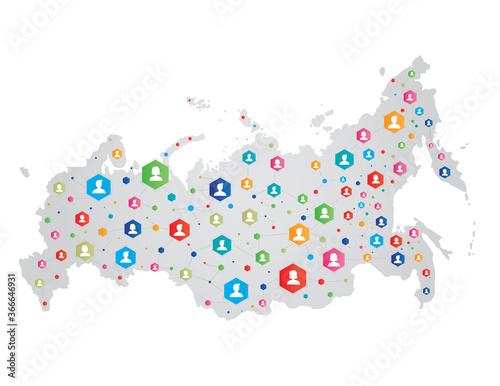 Russia map connecting people concept