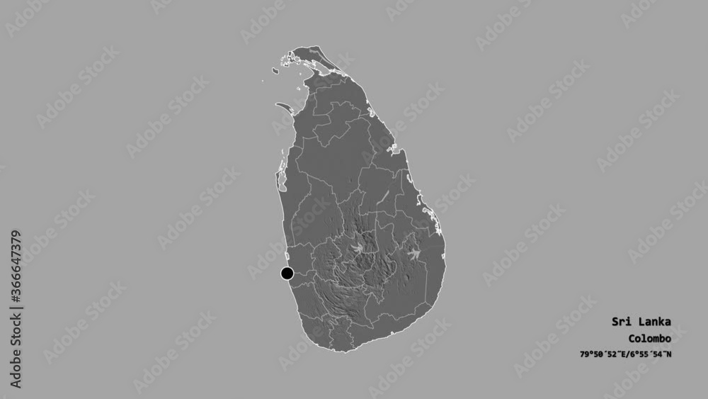 Mannar, district of Sri Lanka, with its capital, localized, outlined and zoomed with informative overlays on a bilevel map in the Stereographic projection. Animation 3D Mannar, district of Sri Lanka, with its capital, localized, outlined and zoomed with informative overlays on a bilevel map in the Stereographic projection. Animation 3D