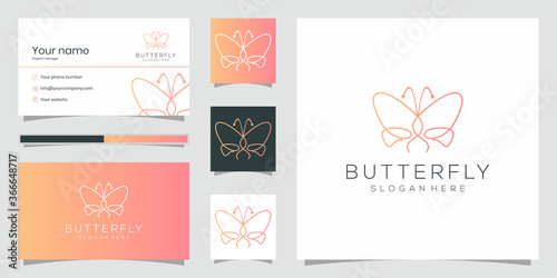logo in the shape of a minimalist butterfly. beauty, luxury spa style. logo design, and business cards. Premium vector