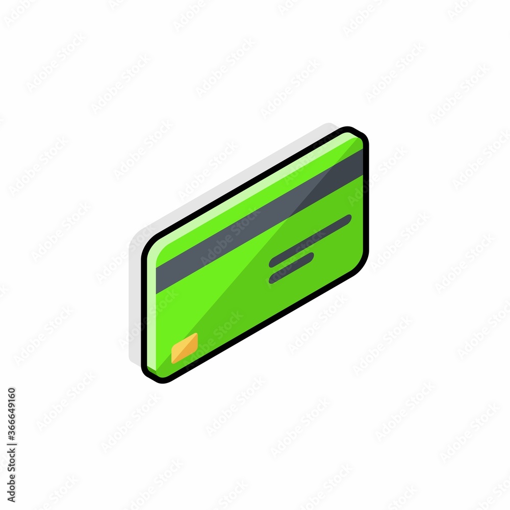 Credit card Green right view - Black Stroke+Shadow icon vector isometric. Flat style vector illustration. Credit card Green right view - Black Stroke+Shadow icon vector isometric. Flat style vector illustration.