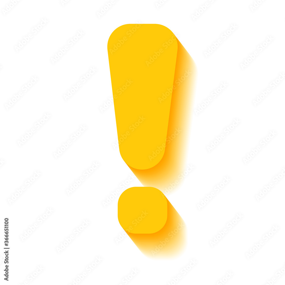 Exclamation mark and yellow shadow on a white background, sign for design, vector illustration Exclamation mark and yellow shadow on a white background, sign for design, vector illustration