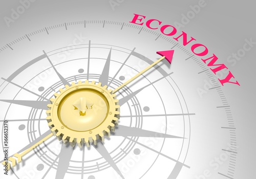 Business concept. Abstract compass points to the economy word. 3D rendering