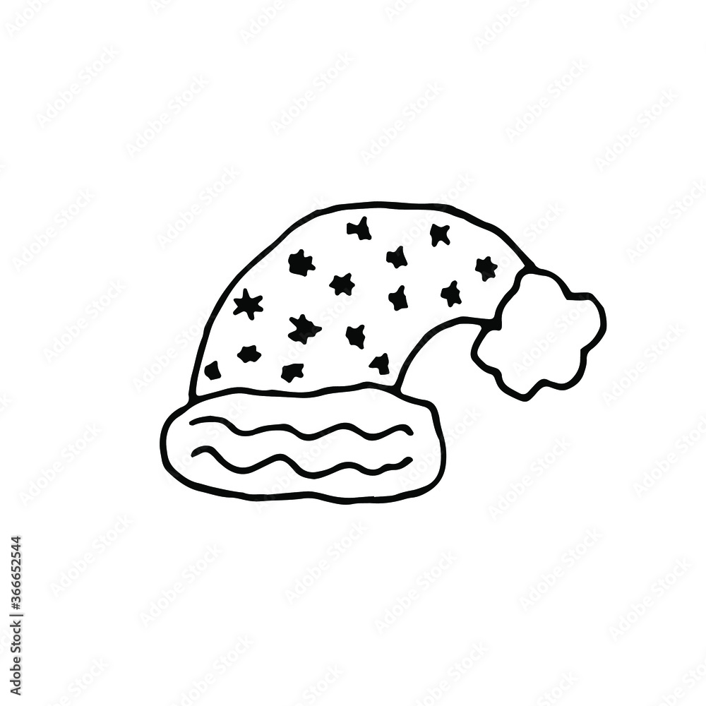 Hand drawn a Santa Claus hat doodle icon. Hand drawn black sketch. Sign symbol. Decoration element. White background. Isolated.Santa claus hat Hand drawn a Santa Claus hat doodle icon. Hand drawn black sketch. Sign symbol. Decoration element. White background. Isolated.Santa claus hat