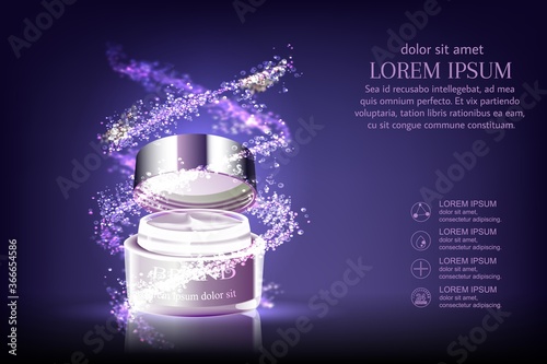 night intensive repair cream contained in silver cosmetic jar with helical structure, 3d illustration
